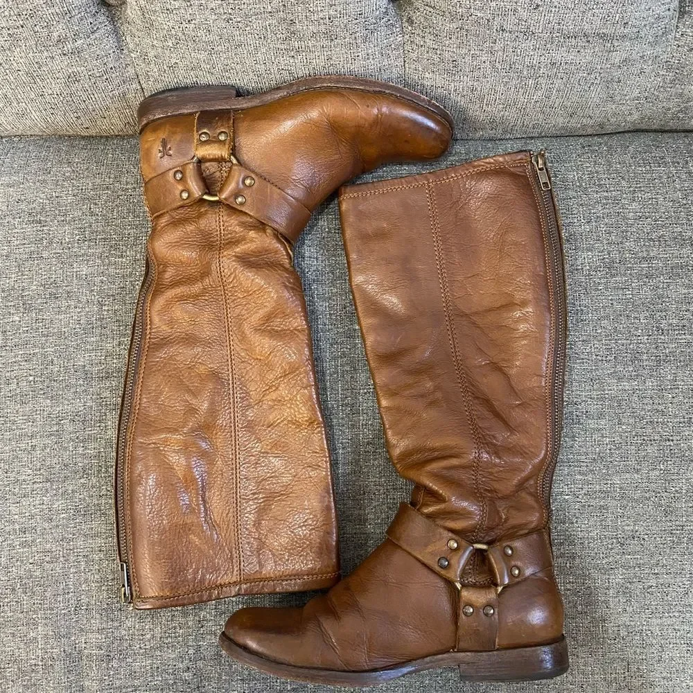 Frye Phillip Harness Tall Brown Boots Women’s Size 6.5